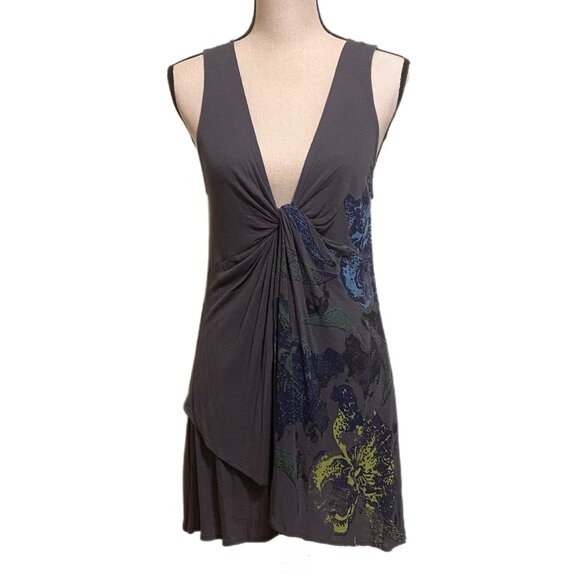 Anthropologie Language Sleeveless Gray Plunging V-Neck Patterned Tunic Size S - Picture 1 of 6